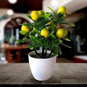 1pc Simulation Desktop Decoration Potted Plant For Good Fortune, Wealth & Richness, Plastic Foam Wealthy Fruit With Lemon Tree For Decoration Green