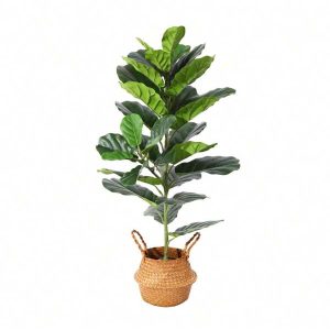 39 Inch Artificial Fiddle Leaf Fig Plants Fake Ficus Lyrata Tree In Pot And Woven Seagrass Belly Basket Perfect Faux Plant For Home Indoor Outdoor Office Modern Decor Green Green