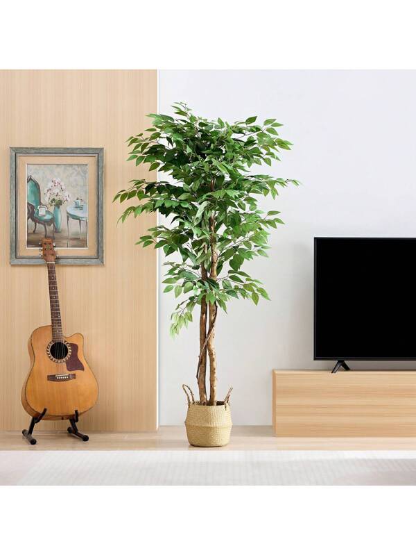 VECELO Artificial Ficus Tree With Sturdy Nursery Pot, 5FT/6FT Faux Silk Plant For Indoor Outdoor Home Garden Decor, 1 Pack/2 Pack Green
