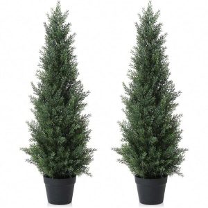 3FT Artificial Cedar Topiary Trees For Outdoors Potted Fake Cypress Trees Faux Evergreen Plants For Home Porch Decor Set Of 2 Green