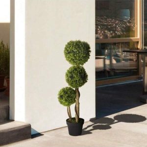 3 Ball Boxwood Topiary Tree In Pot-35.5'' Height, No Installation, Artificial Plant For Home Decor, Indoor & Outdoor Fake Plants, Light Green, Ideal For Home Office, Living Room Decor Light Green